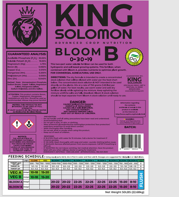 King Solomon Complete Crop Nutrition - Dry Formulation - Bloom B - 50 Pound