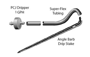 Netafim - 1.0 GPH Dripper Stake Assembly w/ Micro-tube and Angle Barbed Stake (25/Bundle)